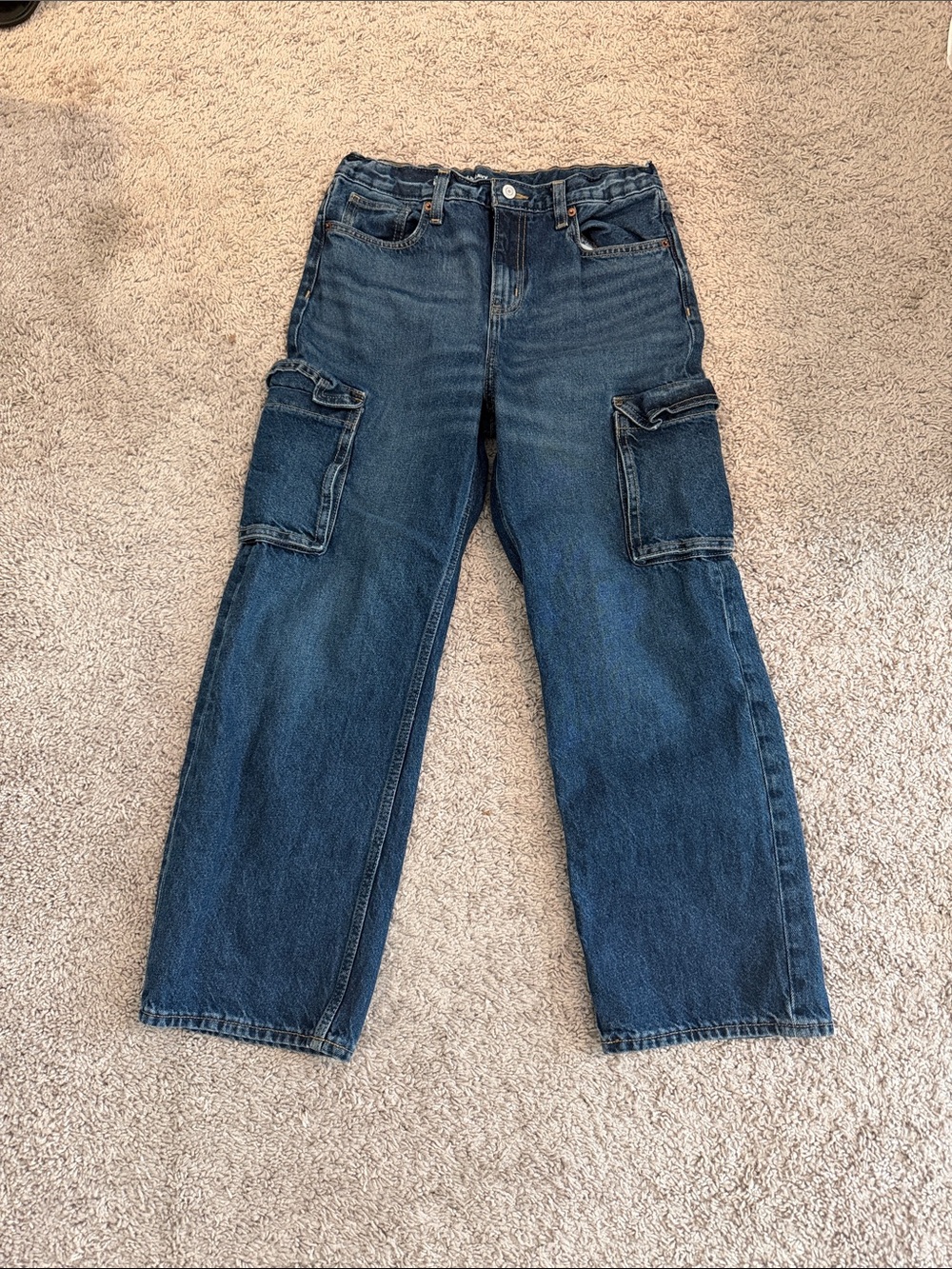 Old Navy Dark Blue Baggy Barrel Wideleg Cargo Jeans size 14